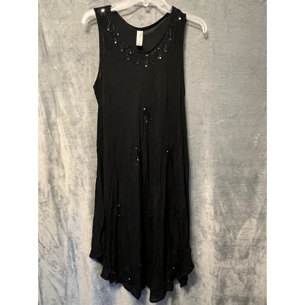 India Boutique Black Sequin Fairy Hem Dress Womens Free Size Boho Festival M